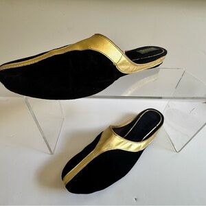 BEACON SLIPPERS  BLACK VELVET with GOLD ACCENT - 10.5 Halloween Witch